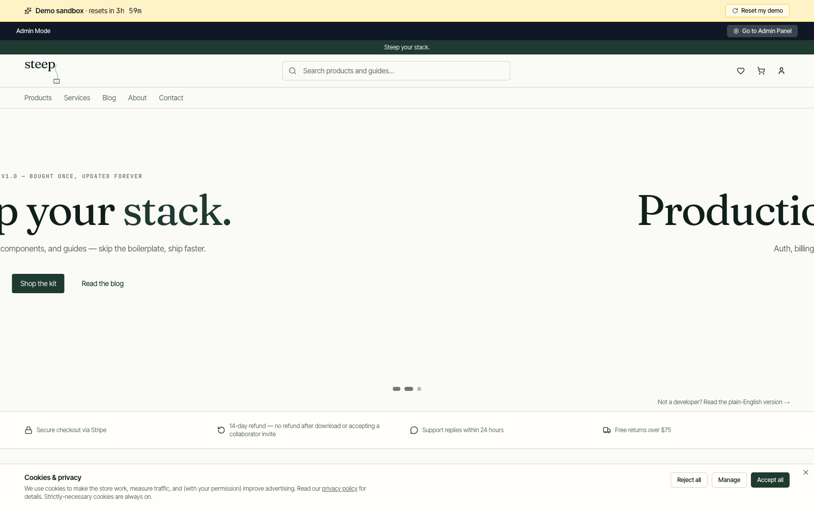 Storefront surface — screenshot from the live demo